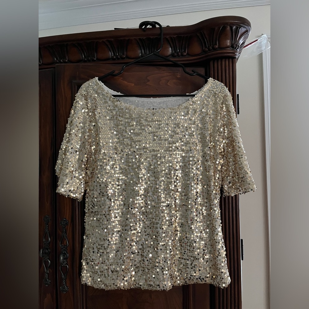 Sequin Embellished Cream Top